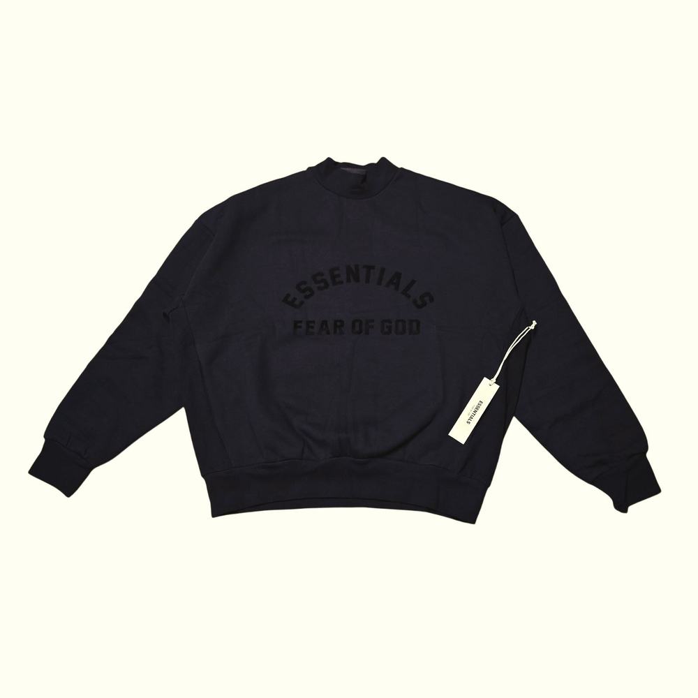 Fear of God Essentials Crewneck Sweater Black Side Seam Pockets Front Logo sz M
